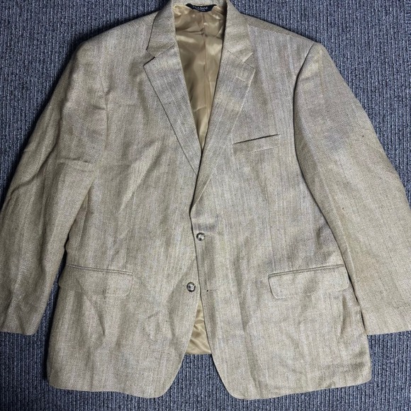 Jos. A. Bank 48R Linen Silk Herringbone Blazer Sport Coat Jacket Mens Beige - Picture 1 of 10